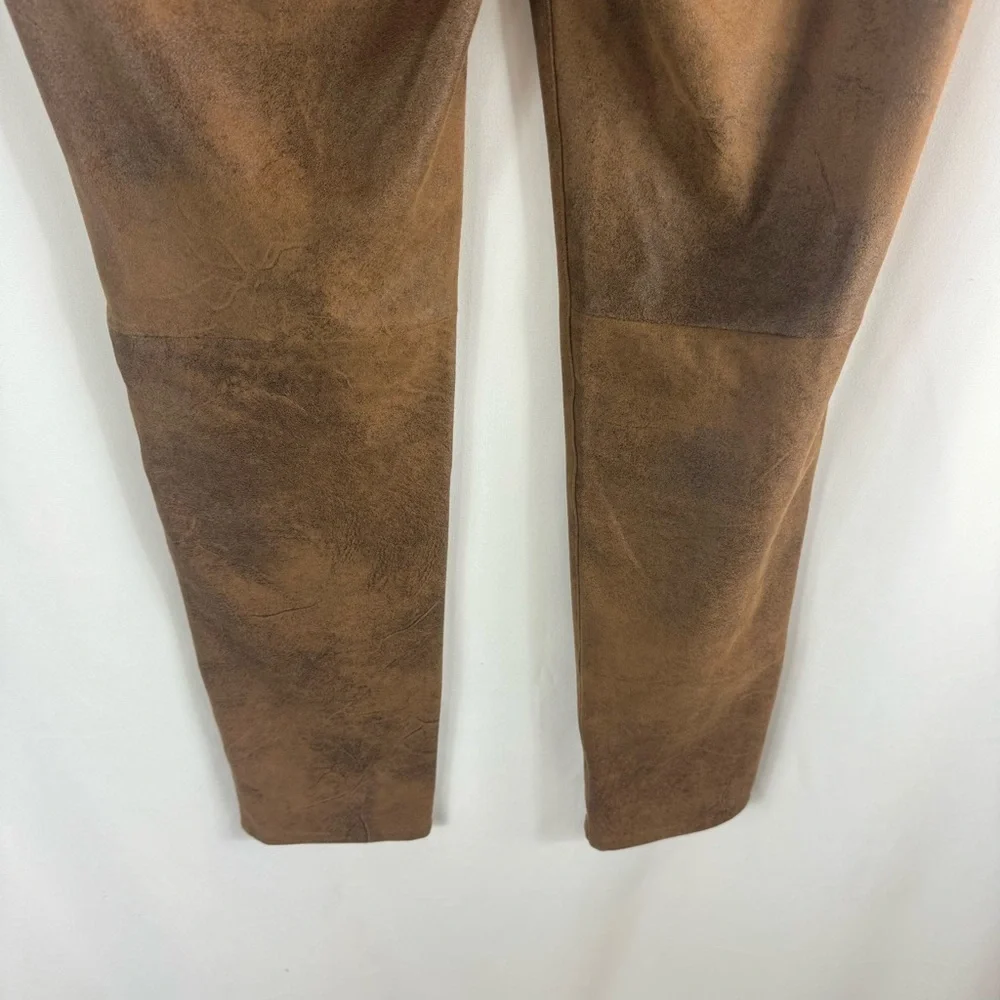 Chicos Sz 2 Regular ( US 12) Medium Md Brown Vegan Faux Suede Stretchy Slim Leg